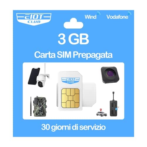EIOTCLUB SIM Prepagata Senza Contratto, Carta SIM Compatibile con Rete Vodafone & Wind, 3GB per 30 giorni, solo Dati, per LTE Telecamera & Fotocamera Caccia & Localizzatore GPS