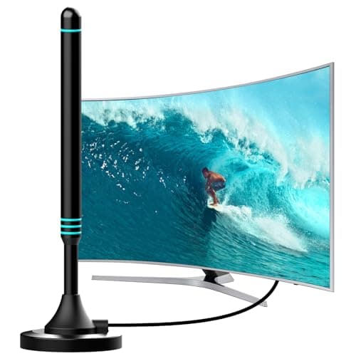 Antenna TV Interna Digitale 360° con Forte Base Magnetica – Potente Ricezione VHF/UHF per Smart TV 4K/1080p, Facile Installazione, Cavo Coassiale da 5M (Blu)