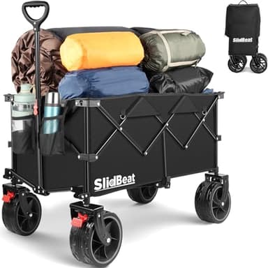 Carrello da Giardino Pieghevole 220L, Carrello Spiaggia con Ruote Grandi, per Rimorchio per Giardino da Campeggio all'aperto Ogni Tipo di Terreno, portata fino a 150 kg - SLIDBEAT