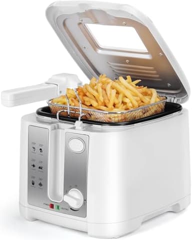 Aigostar Indra 30HEX - Friggitrice Elettrica, Capacità 2,5 L per 6 Personecon, Temperatura Regolabile, Coperchio con Filtro Antiodore e Finestra, Facile da Pulire, BPA assente, 1650W, Bianco