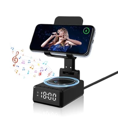 flintronic Cassa Bluetooth Portatile, Altoparlante Bluetooth, Speaker Bluetooth 5.3 con Audio Surround HD, Supporto Telefono con Altoparlante Bluetooth Wireless e Sveglia,Regolabile per Phone/iPad