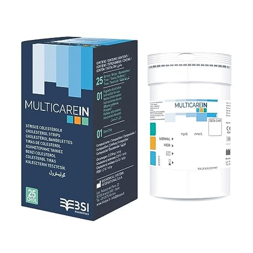 MultiCare In 24159 Strisce Colesterolo, Test Colesterolemia, per Lettore Multicare In, Biosensore con 1 Chip, 25 Strisce in Barattolo e Astuccio