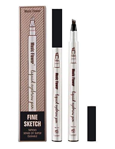 Penna per Sopracciglia Tattoo Brow 4 punte Impermeabile, 3D Liquid Tattoo Penna Microblading Marker Matita per Sopracciglia Punte Liquido Eye Makeup,Durevole,Look Naturale (nera)