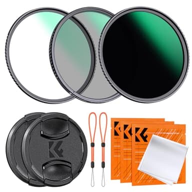 K&F Concept Nano-Dazzle Filtri Kit, 58mm iltro di Protezione UV + Filtro Polarizzatore Circolare CPL + ND1000 Filtro Densidad Neutral +2 Tappi per Obiettivi con 3pcs Panni di Pulizia