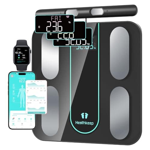 Healthkeep Pesa Persona Bilancia Collegata Impedenzimetro Con 8 Elettrodi ad Alta Precisione, 21 Dati Corporali Misurazione BIA a Doppia Frequenza Con APP per Andriod e iOS, Max. 180kg/400lb/28st