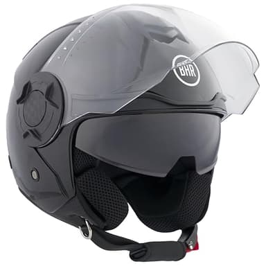 BHR Casco Jet Doppia Visiera 830 FLASH, Casco Scooter Omologato ECE 22.06, Casco Moto Jet Leggero & Confortevole con Visiera Interna Parasole, Nero Metallizzato, M
