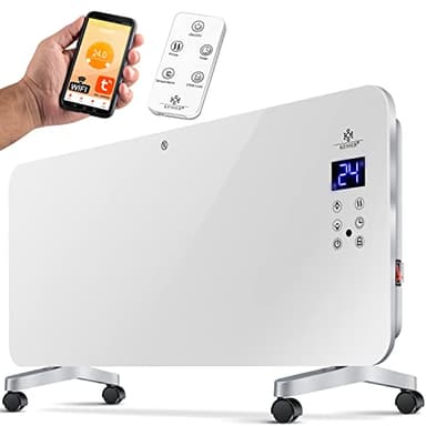 KESSER® Radiatore elettrico in vetro Termoconvettore Stufa elettrica Calorifero Pannello riscaldante Touch display (Weiß / 2000 Watt)