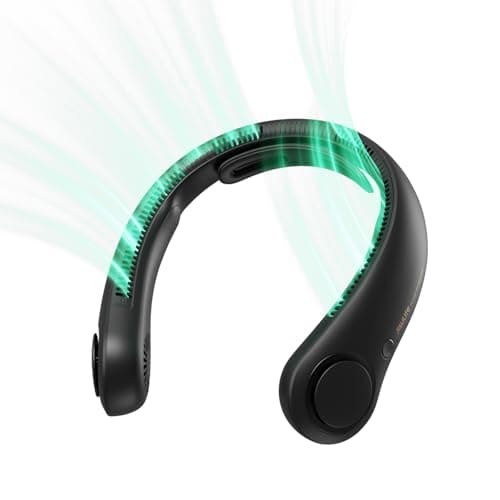 JISULIFE Ventilatore portatile da collo migliorato, supporto per il collo personale a mani libere, regolazione a 5 velocità, 5000 mAh indossabile senza pale silenzioso ricaricabile - Nero