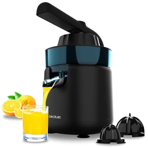 Cecotec Spremiagrumi Elettrico a Braccio Essentialvita Hyden 120. per Arance e Agrumi, 120W, 2 Coni in Plastica Staccabili di Diverse Dimensioni, Manico e Coperchio in Plastica, Capacità 250ml