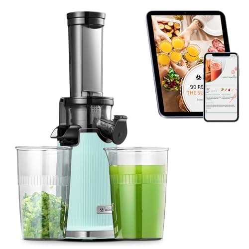 Estrattore frutta e verdura AOBOSI-Mini estrattore con funzione di masticazione inversa -estrattore di succo con spazzola e 2 tazze -150W estrattore a freddo - Spremiagrumi elettrico-Verde.