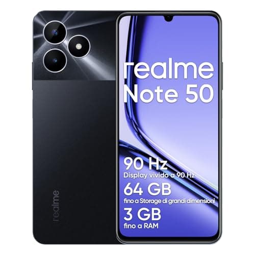 realme Note 50 Smartphone Android, 4G Cellulare Dual SIM, Display LCD da 6.74", 3GB RAM 64GB ROM, Fotocamera AI da 13MP, Batteria da 5000 mAh, Ricarica Veloce SUPERVOOC, Corpo sottile 7,99mm, Nero