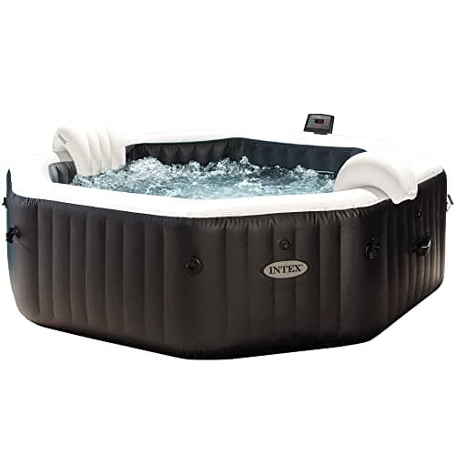Intex 28462EX - PureSpa Vasca Idromassaggio Gonfiabile Jet&Bubble Deluxe Ottagonale, 6 posti, 140 Getti, Riscaldatore, Nero, 218x71 cm