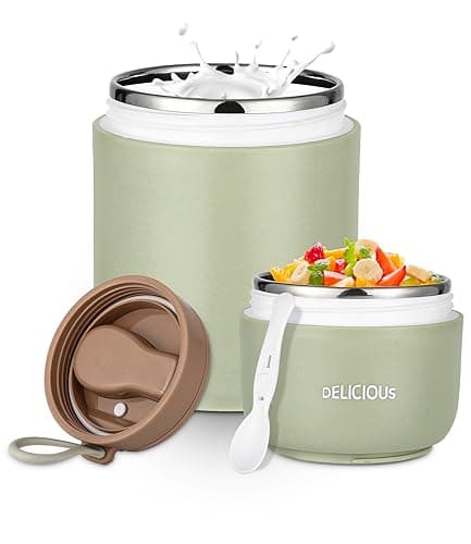 FAOKZE Tazza per Cereali, tazza per yogurt, con cucchiaio, contenitore per alimenti da 300+430 ml per muesli, yogurt, pappe, porridge, avena notturna, gelati e zuppe (verde)
