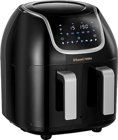 Russell Hobbs Friggitrice ad Aria a Doppio Cestello - 2 Cestelli da 4,25 l - Cibi diversi nello stesso momento, 8 Programmi; 30°-200°; Lavastoviglie, Display digitale, Air Fryer 27290-56S