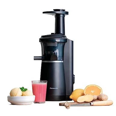 Panasonic Slow Juicer MJ-L501KXE, Estrattore Elettrico per Frutta e Verdura, 150 W, Acciaio Inox e Plastica, Design Elegante e Sottile, Accessorio per Ingredienti Surgelati, Nero