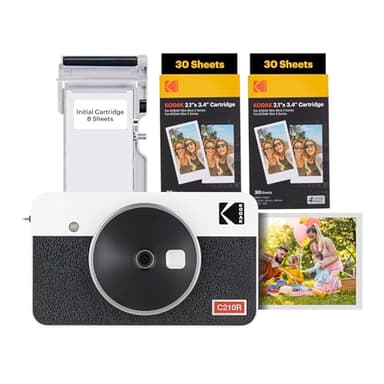 KODAK Mini Shot 2 Retro 4PASS 2-in-1 Fotocamera istantanea e stampante fotografica (5,3 x 8,6 cm) + 8 Fogli inclusi + confezione da 60 fogli, Bianco