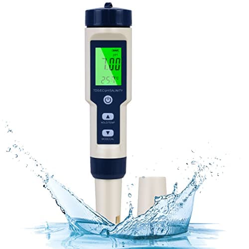 Flintronic Misuratore PH, 5 in 1 TDS/EC/Salinità/Temp/PH Tester Piscina, Misuratore Digitale PH, PH Metro Digitale, Automatica Compensazione della Temperatura, Accurata Display LCD, per Piscina, Spa