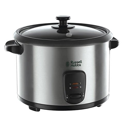 Russell Hobbs Cuociriso - 1,8l - Inserto per cottura a Vapore; Pentola antiaderente Rimovibile; Cucchiaio per riso e misurino; Acciaio Inox; coperchio in vetro, pentola a cottura lenta, 19750-56