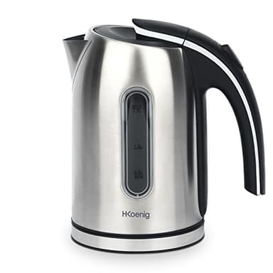 H.Koenig Bollitore elettrico BO17, 1,7L Acciaio inox compatto pratico 2200W, Vetro graduato con livello dell'acqua visibile, Bollitura rapida, Indicatore luminoso, Base con rotazione a 360°