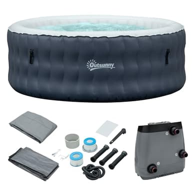 Outsunny Piscina Idromassaggio Gonfiabile con 108 Getti, Spa Riscaldante fino 42℃ con Filtro e Pompa Esterna Separata, 195x195cm, per 4-6 Persone, Blu Scuro