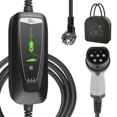 Teskee Caricabatterie EV Tipo 2 Wallbox Stazione di Ricarica Domestica Portatile per Auto EV per Tutti i Veicoli elettrici e Le Auto ibride Plug-in 3,6kW 10/13/16Amp 6 Metri Spina Schuko monofase