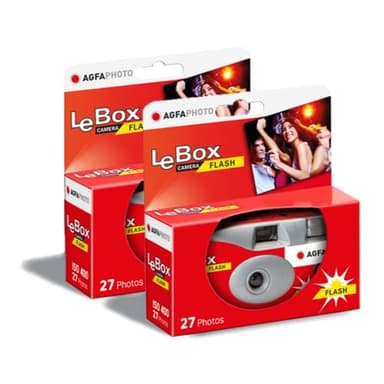 AGFA Photo 601020 - Fotocamera USA e Getta LeBox Flash, 27 Foto, Obiettivo Ottico 31 mm, Grigio e Rosso