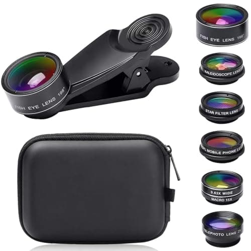 Severnier Lente per smartphone, 7 in 1 Universale Obiettivo per cellulare, Lente grandangolare, Obiettivo Macro, fisheye lens, caleidoscopio, zoom/CPL/Star lens, per alle smartphone