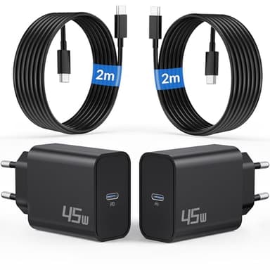 45W USB C Caricatore per Samsung Galaxy S25 Ultra S24 S23 S22 S21 FE, A55 A54 A53 A35 A25 A15 Note 20, Originale 25W Tab S8 S9, Carica Batteria Alimentatore Caricabatterie + 2M Tipo C Cavo, 2-Pezzi