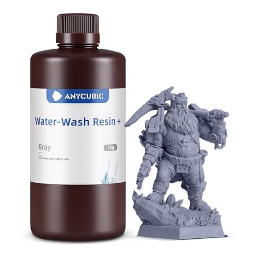 ANYCUBIC Resina Lavabile in Acqua Plus, Resina Stampante 3D UV 405 nm con Alta Precisione, Odore Basso, Facile da Pulire ed Eccellente Fluidità per 4K/6K/8K LCD Stampante 3D Resina (Grigio, 1000g)