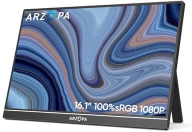 ARZOPA 16.1" 100% sRGB Portable Monitor, 1920×1080 FHD IPS Monitor portatile per laptop con asta singola, supporto HDMI/Type-C/USB-C, Schermo da Gioco Eye-Care, per Laptop/PC/Mac/PS3/4/5/Xbox