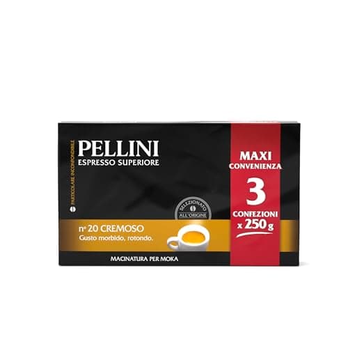 Pellini N.20 Cremoso, Caffè Macinato per Moka dal Gusto Equilibrato e Rotondo, Miscele Arabica e Robusta a Tostatura Media, 3 Confezioni da 250g