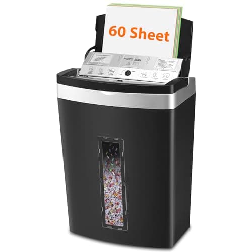 Distruggi Documenti da 60 Fogli con Alimentatore Automatico per Ufficio, Micro Taglierino Carta/Cartone/CD, Trituratore Manuale da 7 Fogli per Ufficio Domestico, Sistema di Protezione P5, 20L