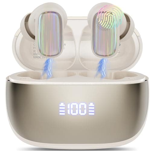 Cuffie Bluetooth 5.4, 2025 Mini Auricolari Bluetooth in Ear con ENC Mic, 40 Ore Mini Cuffie Wireless In Ear Stereo, IP7 Impermeabile Cuffiette Wirelesss, Cuffie Senza fili per iOS Android Beige