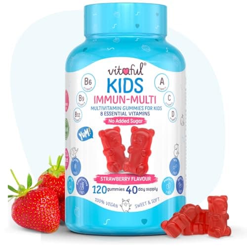 VITAFUL Kids - Vitamine per Bambini - Gommose Multivitaminiche per Difese Immunitarie - Con Vitamine A, B, C, D, E e Prebiotico Naturale - 100% Vegano - Senza Zuccheri, Soia e Glutine - 120 Gommose