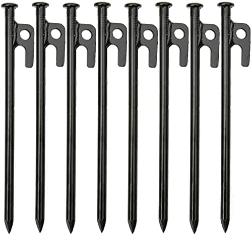 KAHEIGN 8 Pezzi Robusto Picchetti Da Tenda, 20cm Acciaio Forgiato Ad Alta Resistenza Picchetti Per Tende Da Campeggio Con Gancio E Foro Per Gite Escursionismo Giardinaggio Grandi Terreni Duri Rocky