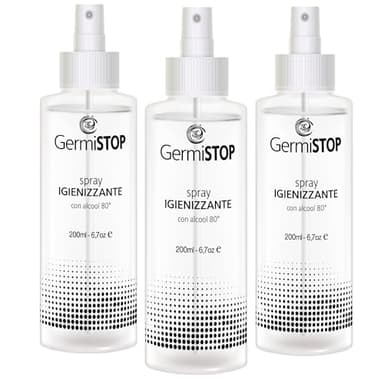 GERMISTOP Igienizzante Mani 3x200ml con Alcool 80% e Glicerina, Spray Igienizzante Superfici con Formula Potenziata