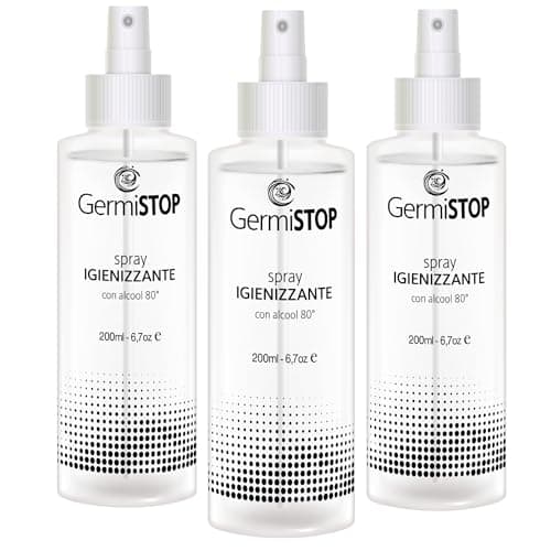 GERMISTOP Igienizzante Mani 3x200ml con Alcool 80% e Glicerina, Spray Igienizzante Superfici con Formula Potenziata