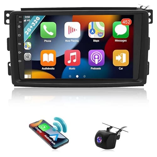 2G+32G Android 13 Autoradio per Benz Smart Fortwo 451 2005-2010 con Carplay Android Auto,Schermo da 9 Pollici con GPS Navigatore Bluetooth Mirror Link WiFi/FM/RDS+Retrocamera