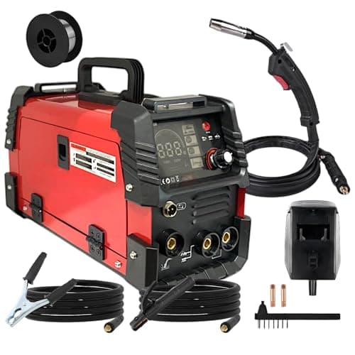 Saldatrice Multifunzione 3 in 1 MIG/LIFT TIG/MMA IGBT inverter 450 Ampere per Fabbro Display Digitale Portatile include Maschera, Torcia e Bobina di Filo Animato