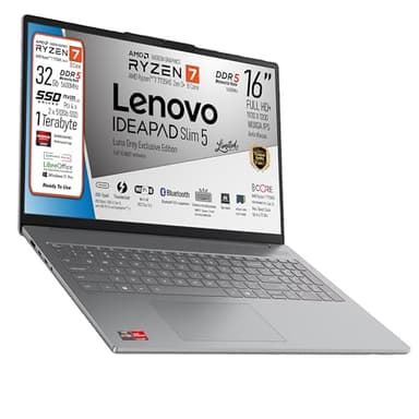 Lenovo, pc portatile Notebook, AMD Ryzen 7 7735HS 8 Core, DDR5 32Gb, Display WUXGA 16" IPS FHD+, SSD 1Tb (2 X 512Gb), Wi-Fi 6, Bt, USB Thunderbolt, Tastiera retroilluminata, Win11 Pro, Pronto all'Uso