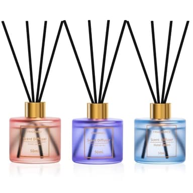 Profumatore per Ambienti 3 Pack 50ml Tè oolong alla pesca/Pera e fresia/Shangri-la,Diffusore Profumo Ambiente con 12 Bastoncini,Diffusore di Fragranze per Bagno,Appartamento