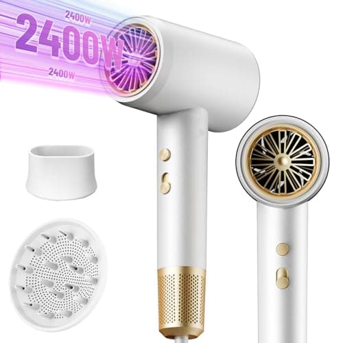 Asciugacapelli, Phon Capelli Professionale, 2400W Asciugacapelli da Viaggio, Bacchetta e diffusore concentratori tecnologia a ioni negativi, 3 velocità, 3 impostazioni di calore e aria fredda (bianco)