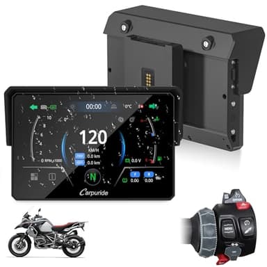 CARPURIDE W502BS Pro per Moto BMW CarPlay e Android Auto, Doppio Bluetooth, Schermo di Navigazione Impermeabile da 5 Pollici, Lettura dati, Native Wonder, TPMS, Sensore di luce, Condivisione di Musica