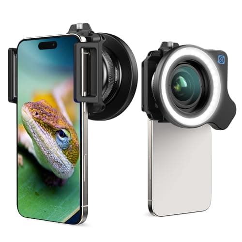 10-20x obiettivo zoom macro con clip universale per obiettivo, obiettivo macro HD per iPhone e telefoni Android,Set di obiettivi macro zoom con luce di riempimento per smartphone