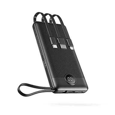 Power Bank 10000mAh Powerbank USB C con Cavi Integrati Caricatore Portatile con 5 Uscite e 2 Ingressi Batteria Esterna Compatibile con iPhone, iPad, Samsung, Huawei, Xiaomi (Nero)
