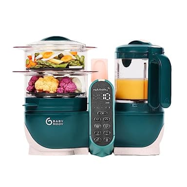 Babymoov Nutribaby(+), Robot multifunzione 6 in 1, cuocivapore, frullatore, grande capacità per i bambini, ottimo per batchcooking, Opal
