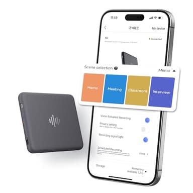 iZYREC Registratore vocale intelligente da 64 GB, registratore vocale con app, registrazione continua di 30 ore, dispositivo di registrazione audio, cancellazione del rumore AI migliorata, perfetto