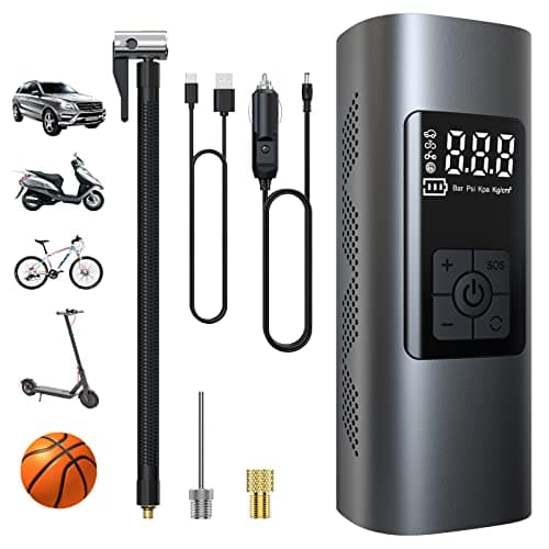 Wistrue 6000mAh Mini Compressore Aria Portatile 150PSI Gonfiatore Elettrico con Batteria Ricaricabile, Schermo LCD Digitale, Pompa per Bicicletta, Auto, Moto, monopattino, Palloni