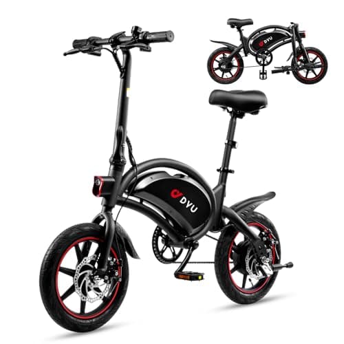 DYU Bicicletta Elettrica Pieghevole,14 pollici Portatile E-bike,Smart Bici Elettrica con Pedalata Assistita,Regolabile in Altezza,Compatta Portatile,Unisex Adulto (Nero,D3F-10AH)