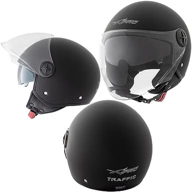 A-Pro Casco Jet Scooter Moto ECE 22-06 Doppia Visiera Parasole Nero Opaco L
